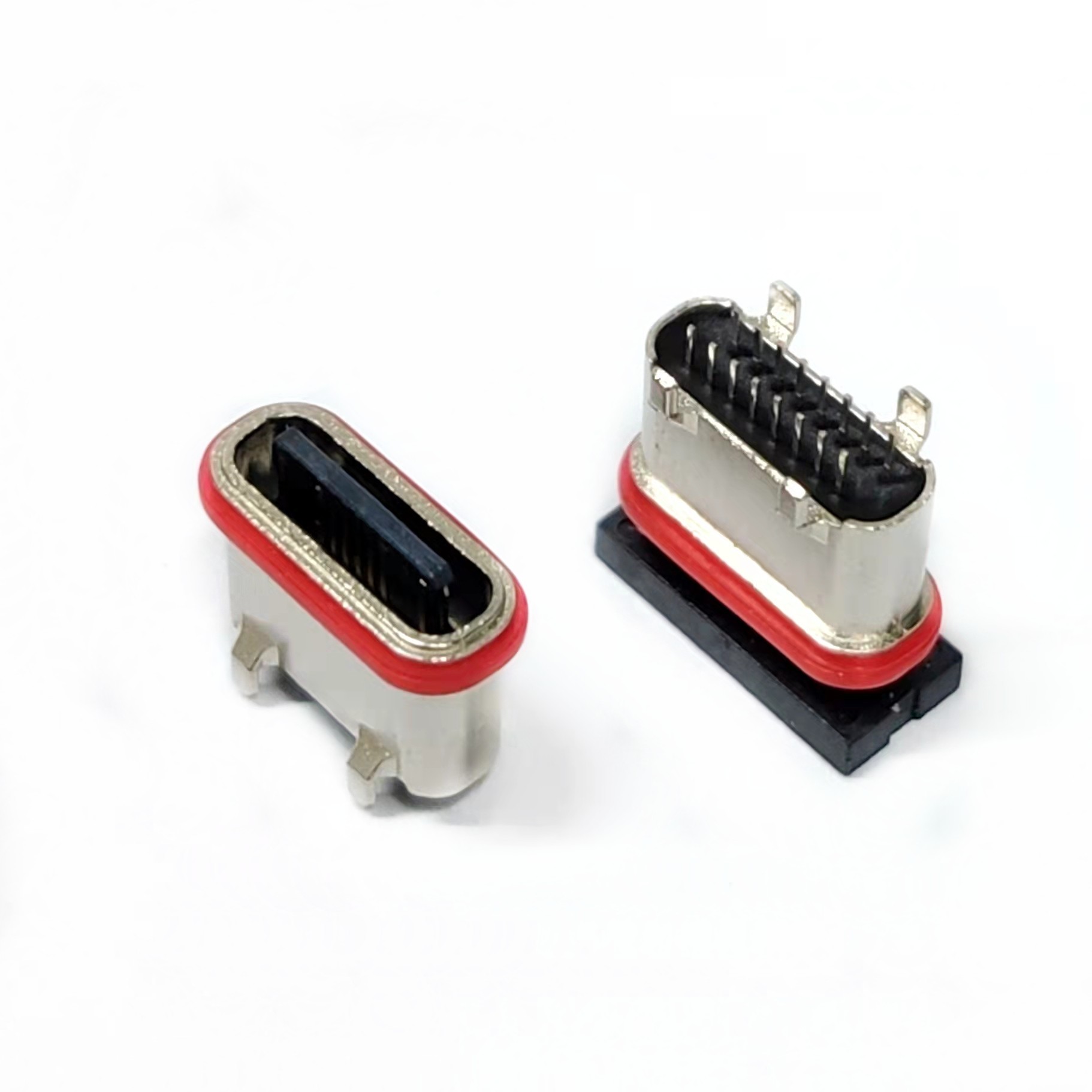 TYPE-C 16P防水母座 四脚直立式插板 U型口粉末冶金外壳